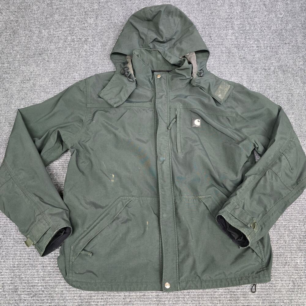 Vintage Carhartt J162 Shoreline Jacket Mens LT Evergreen Hooded Rain Distressed